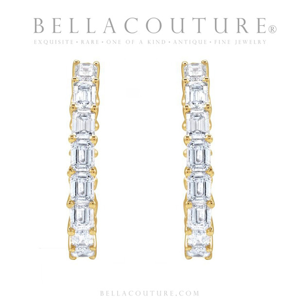 (NEW) BELLA COUTURE® BRIE 3CT DIAMOND BAGUETTE 14K YELLOW GOLD POST HOOP HUGGIE EARRINGS (22MM)