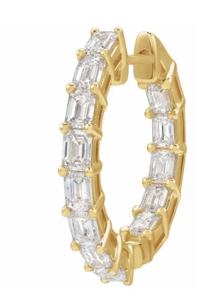 (NEW) BELLA COUTURE® BRIE 3CT DIAMOND BAGUETTE 14K YELLOW GOLD POST HOOP HUGGIE EARRINGS (22MM)