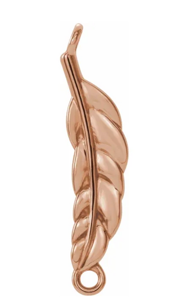 Gold Leaf Bar 1 x 2 Loop Connector Link - 14K Rose Gold - Small 6.5MM Width (1 Piece) (Earrings, Bracelet, Necklace)