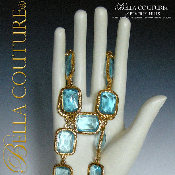 SOLD! - (VINTAGE) AUTHENTIC Haute Couture CHANEL Paris Faceted Aquamarine Blue Cushion Cut Crystal Adjustable Length Detachable CC Pendant Enhancer Charm Collier Necklace