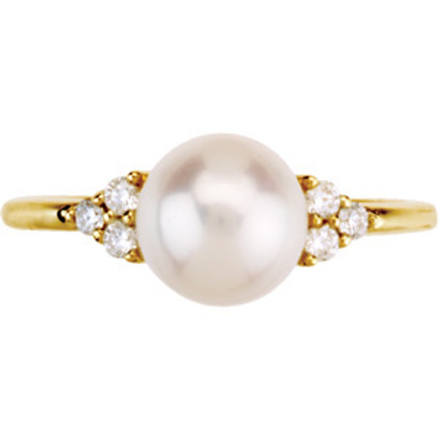 (NEW) BELLA COUTURE Diamond Freshwater Cultured  Pearl 14K Yellow Gold Ring
