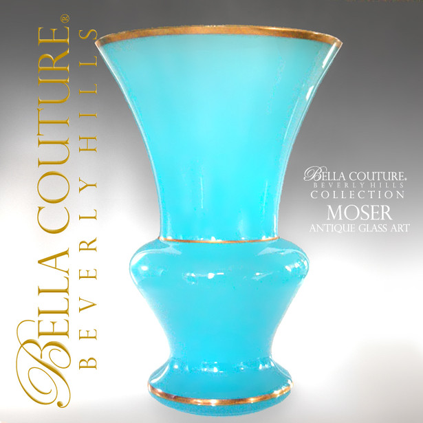 SOLD! - (ANTIQUE) Gorgeous Large MOSER French Blue Opaline Gilt Gold Vase