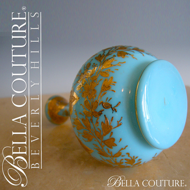 SOLD! - (ANTIQUE) Rare Victorian MOSER French Floral Opaline Bohemian Gilt Gold Vase Bottle