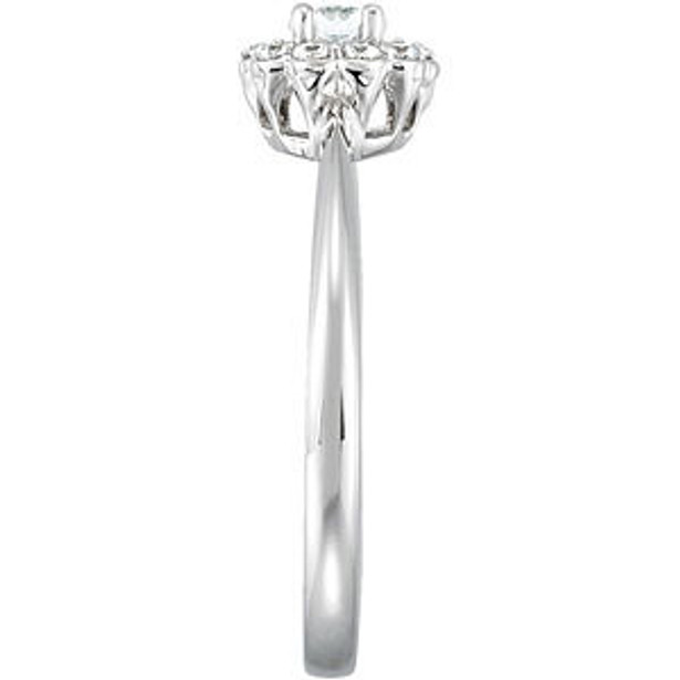 (NEW) BELLA COUTURE 1/2 CT DIAMOND FLORAL 18K WHITE GOLD HALO ENGAGEMENT / ANNIVERSARY RING