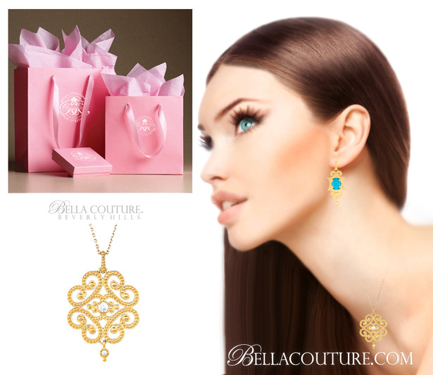 (NEW) BELLA COUTURE ETRUSCAN FILIGREE DIAMOND NECKLACE & PENDANT in 14K Yellow Gold 18"