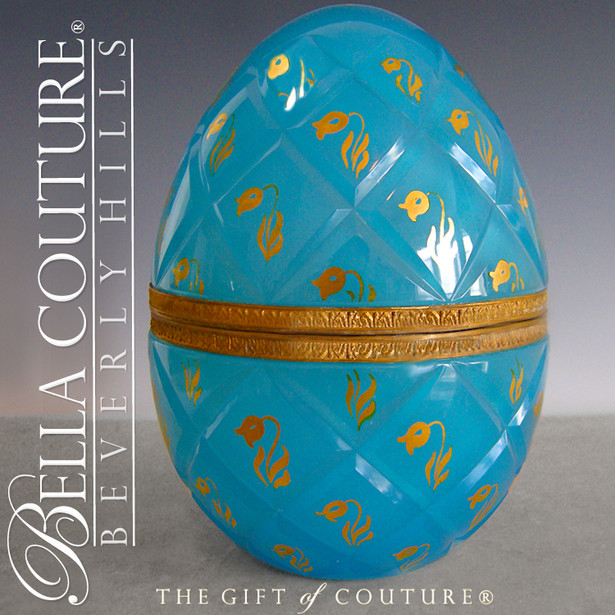 SALE PENDING - ANTIQUE Rarest Pristine Huge Palais Royal 1850 French Opaline Glass Diamond Faceted Gilt Ormolu Biscuit Jar Egg Box... Finest!