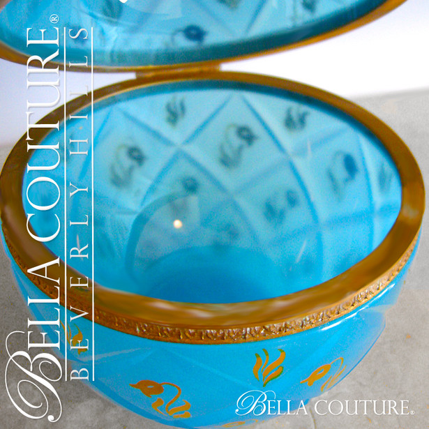 SALE PENDING - ANTIQUE Rarest Pristine Huge Palais Royal 1850 French Opaline Glass Diamond Faceted Gilt Ormolu Biscuit Jar Egg Box... Finest!
