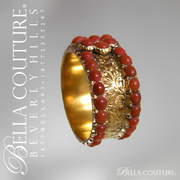 SOLD! - (ANTIQUE) Rare Gorgeous Georgian Victorian Pave' Coral Flower Floral Etched 14K 14CT (15CT) Gold Cluster Ring Band
