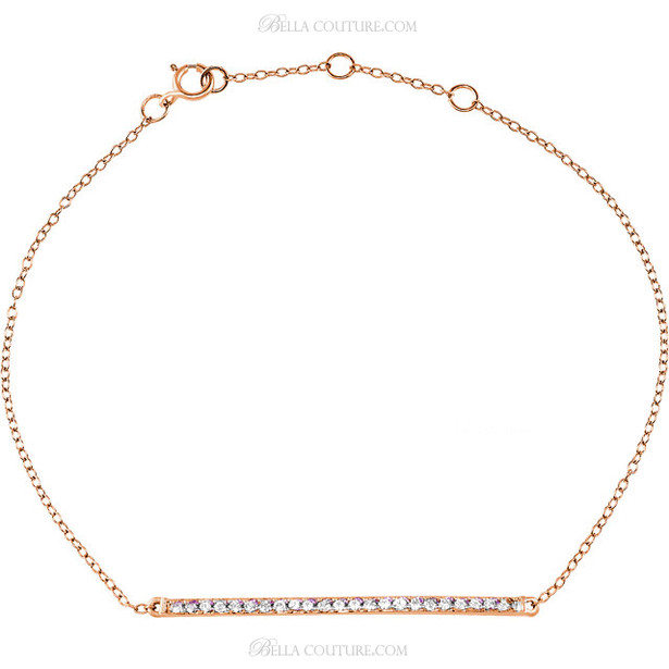 (NEW) BELLA COUTURE ZOE Pave' Sapphire 14K Rose Gold Bar Bracelet with Chain ~ Adjustable 8", 7.5", 7"