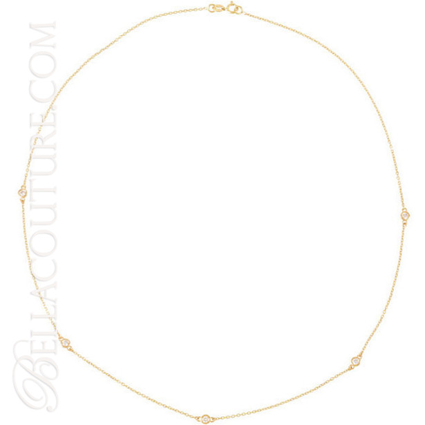 (NEW) BELLA COUTURE La FIORA FINE 1/4 CT DIAMOND 14K YELLOW GOLD CHAIN BEZEL-SET NECKLACE 18"