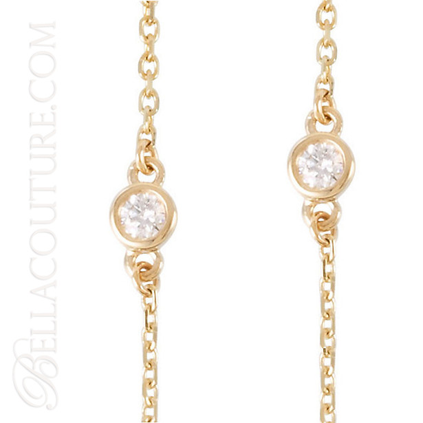 (NEW) BELLA COUTURE La FIORA FINE 1/4 CT DIAMOND 14K YELLOW GOLD CHAIN BEZEL-SET NECKLACE 18"