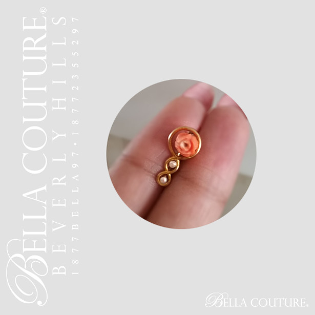 SOLD! - (ANTIQUE) Rare Georgian Victorian Gorgeous Petite Coral Carved Rose Flower Dainty White Seed Pearl 14K Yellow Gold Necklace Charm Pendant - Fine Jewelry (One of a Kind)