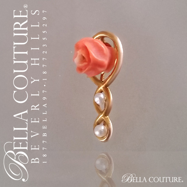 SOLD! - (ANTIQUE) Rare Georgian Victorian Gorgeous Petite Coral Carved Rose Flower Dainty White Seed Pearl 14K Yellow Gold Necklace Charm Pendant - Fine Jewelry (One of a Kind)
