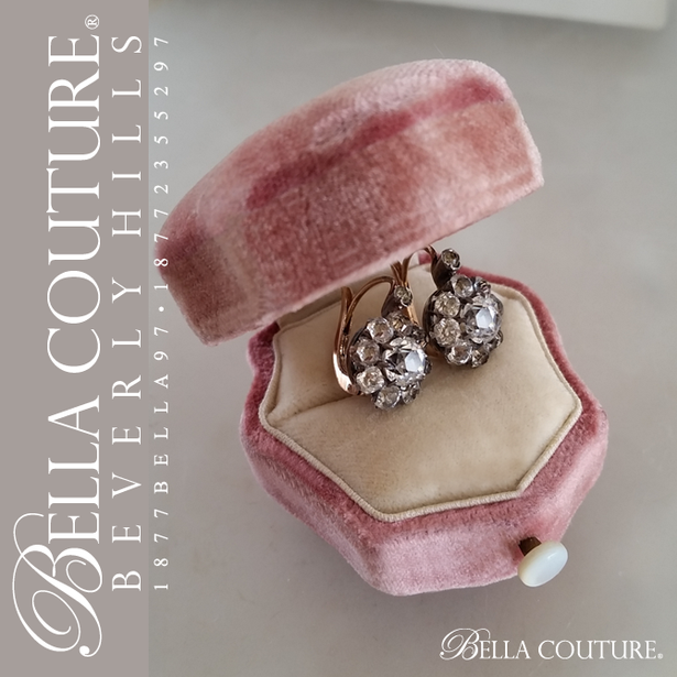SALE PENDING! - (ANTIQUE) Rare French 4.5CT Diamond Paste Cushion Rose Cut Victorian 18K 18Ct Solid Rose & White Gold Earrings Circa 1700s - 1830s Fine Jewelry
