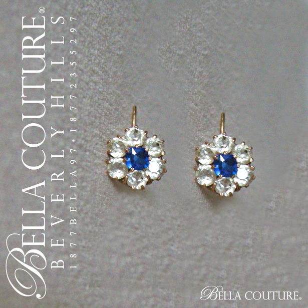SALE PENDING! - (ANTIQUE) RARE Gorgeous French 18K 18CT Yellow Gold White & Blue Sapphire Paste Georgian Victorian Floral Flower Earrings - Fine Jewelry Jewellery