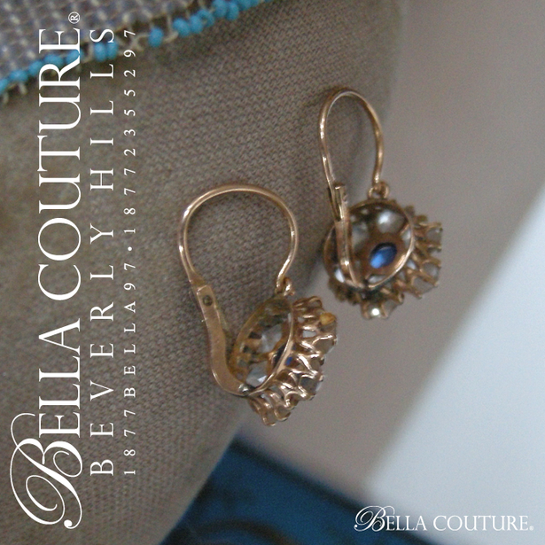 SALE PENDING! - (ANTIQUE) RARE Gorgeous French 18K 18CT Yellow Gold White & Blue Sapphire Paste Georgian Victorian Floral Flower Earrings - Fine Jewelry Jewellery