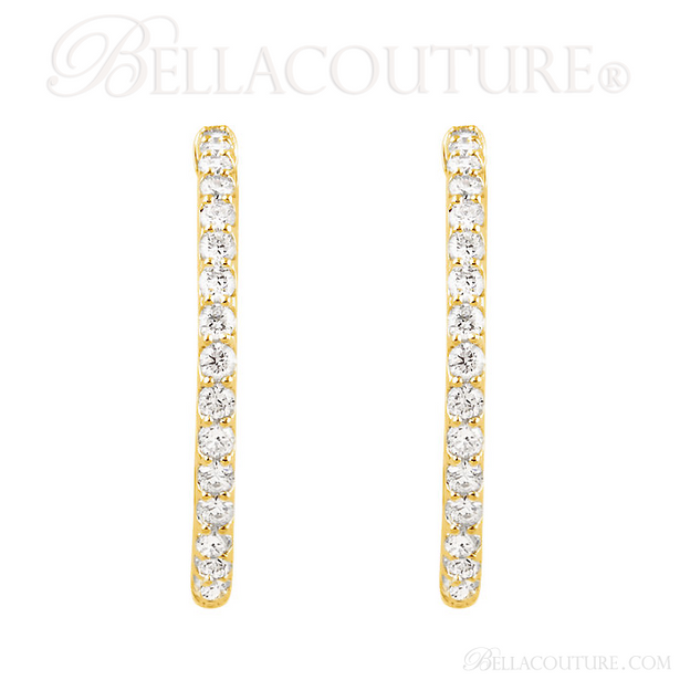 (NEW) BELLA COUTURE FLORA Collection Gorgeous Fine Brilliant 1CT Pave' Diamond Inside/Out 14K Yellow Gold Hoop Lever Back Earrings