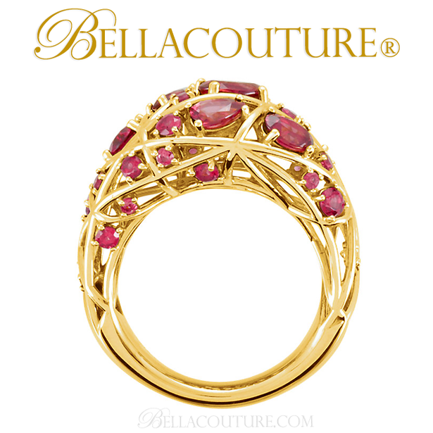 (NEW) Bella Couture Fine Gorgeous Brilliant Nested Rhodolite Garnet 14k Yellow Gold Ring