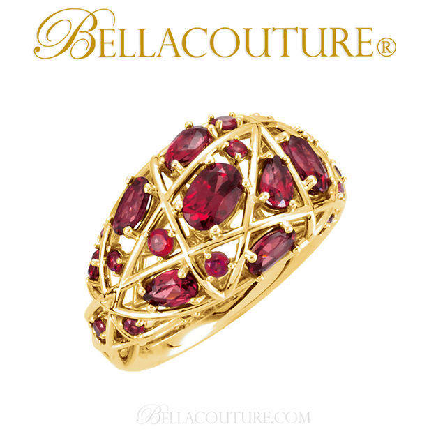 (NEW) Bella Couture Fine Gorgeous Brilliant Nested Rhodolite Garnet 14k Yellow Gold Ring