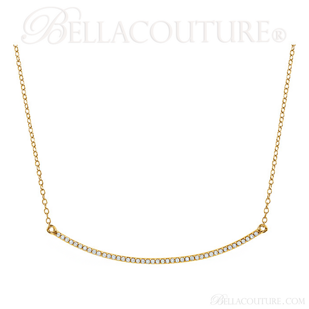 (NEW) BELLA COUTURE ZOE Pave' Diamond 14K Yellow Gold Bar Chain Necklace 18" - 16" (Adjustable Length)