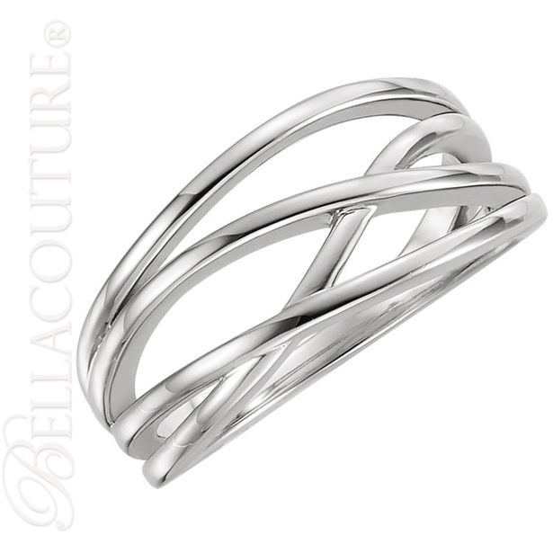 (NEW) BELLA COUTURE VIOLA Fine Elegant Organic Woven 14K White Gold Ring