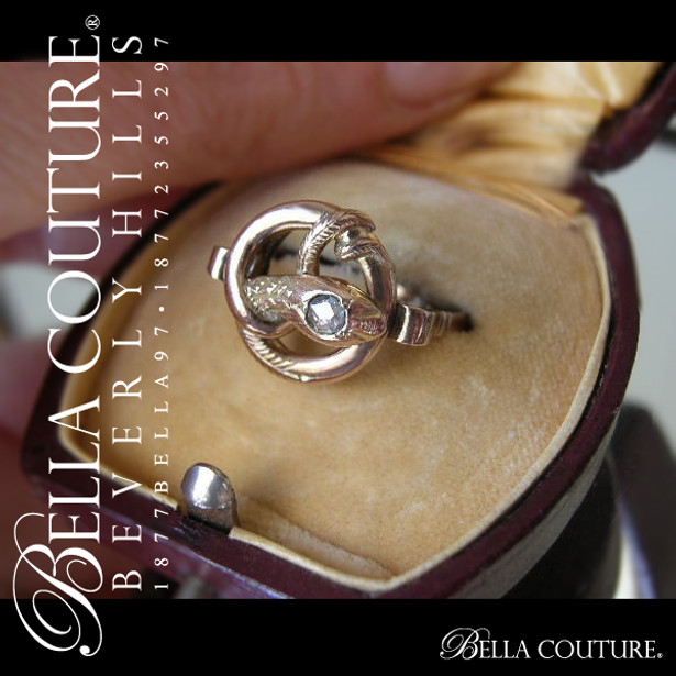 SOLD! - (ANTIQUE) Rare Georgian Victorian Gorgeous Rose Cut Diamond Snake Solid 14K Rose Gold Ring Band - c. 1714 - 1800 - Fine Jewelry - (One of a Kind)
