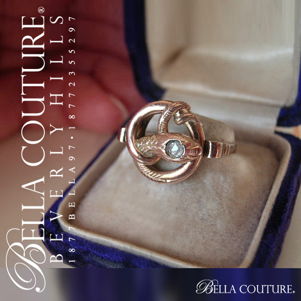 SOLD! - (ANTIQUE) Rare Georgian Victorian Gorgeous Rose Cut Diamond Snake Solid 14K Rose Gold Ring Band - c. 1714 - 1800 - Fine Jewelry - (One of a Kind)