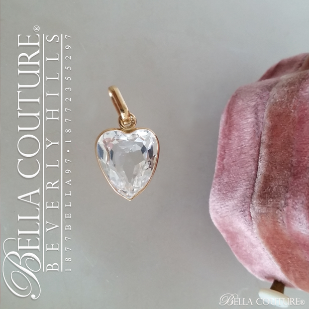 SALE PENDING! - (ANTIQUE) Rare Fine Victorian French Flawless Rock Crystal Gemstone Faceted Heart 18K 18CT Solid Yellow Gold Pendant Charm c. 1838
