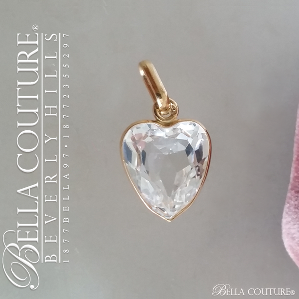 SALE PENDING! - (ANTIQUE) Rare Fine Victorian French Flawless Rock Crystal Gemstone Faceted Heart 18K 18CT Solid Yellow Gold Pendant Charm c. 1838