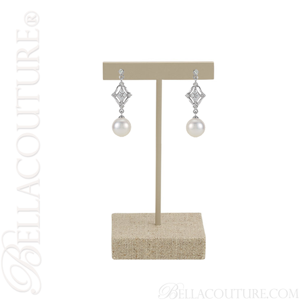 (NEW) BELLA COUTURE LORRIA Gorgeous Fine 1/6 CT Diamond Freshwater Cultured Pearl 14K White Gold Filigree Dangle Drop Post Earrings