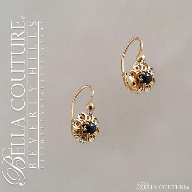 SOLD! - (ANTIQUE) Rare Exquisite Victorian French Genuine Sapphire Gemstone 18K 18CT Solid Yellow Gold Earrings c. 1837