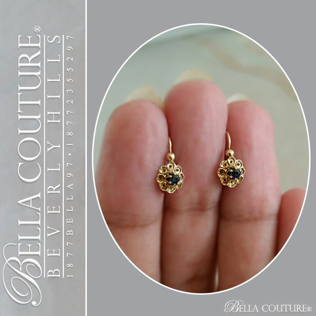 SOLD! - (ANTIQUE) Rare Exquisite Victorian French Genuine Sapphire Gemstone 18K 18CT Solid Yellow Gold Earrings c. 1837