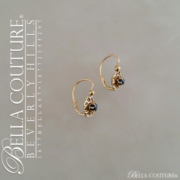 SOLD! - (ANTIQUE) Rare Exquisite Victorian French Genuine Sapphire Gemstone 18K 18CT Solid Yellow Gold Earrings c. 1837