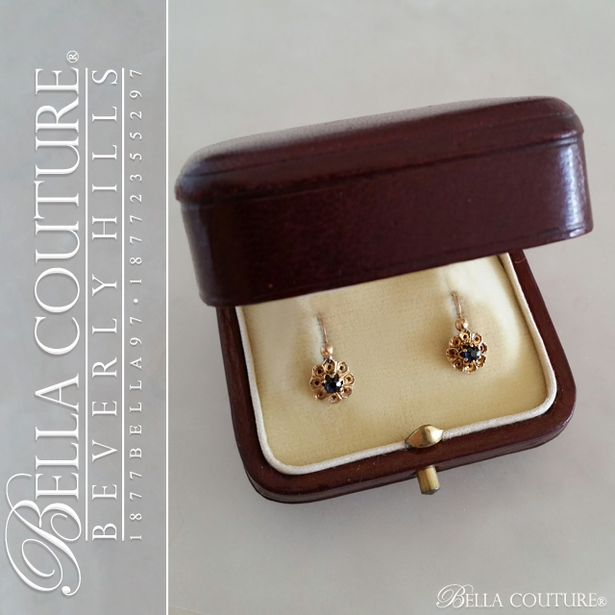 SOLD! - (ANTIQUE) Rare Exquisite Victorian French Genuine Sapphire Gemstone 18K 18CT Solid Yellow Gold Earrings c. 1837