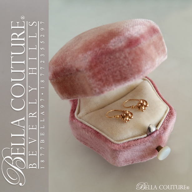 SOLD! - (ANTIQUE) Gorgeous Victorian Rare Dainty & Petite 18K Rose Gold Floral Flower Beaded Diamond Cluster Earrings c. 1838