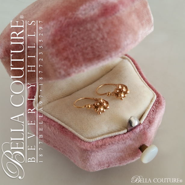 SOLD! - (ANTIQUE) Gorgeous Victorian Rare Dainty & Petite 18K Rose Gold Floral Flower Beaded Diamond Cluster Earrings c. 1838