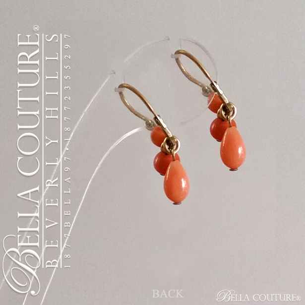 SOLD! - (ANTIQUE) Gorgeous Victorian Rare Detachable Day & Night Natural Coral 9K Gold Dangle Drop Earrings Late 1800s