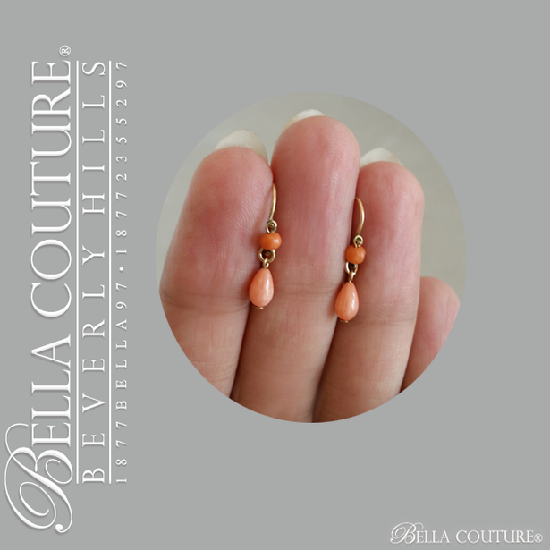 SOLD! - (ANTIQUE) Gorgeous Victorian Rare Detachable Day & Night Natural Coral 9K Gold Dangle Drop Earrings Late 1800s