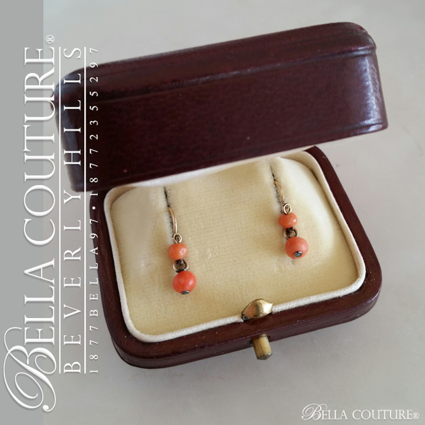 SOLD! - (ANTIQUE) Gorgeous Victorian Rare Detachable Day & Night Natural Coral 9K Gold Dangle Drop Earrings Late 1800s