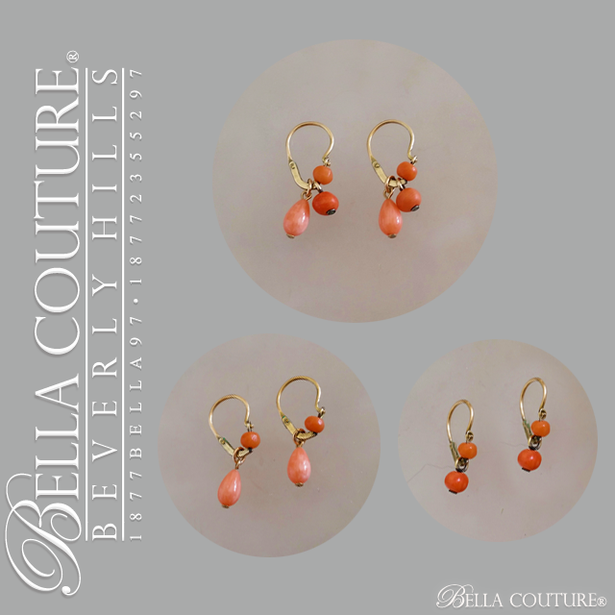 SOLD! - (ANTIQUE) Gorgeous Victorian Rare Detachable Day & Night Natural Coral 9K Gold Dangle Drop Earrings Late 1800s