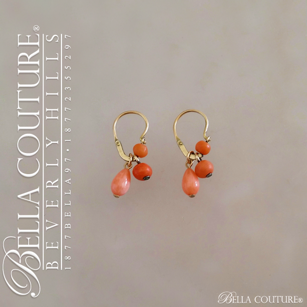 SOLD! - (ANTIQUE) Gorgeous Victorian Rare Detachable Day & Night Natural Coral 9K Gold Dangle Drop Earrings Late 1800s