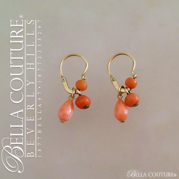 SOLD! - (ANTIQUE) Gorgeous Victorian Rare Detachable Day & Night Natural Coral 9K Gold Dangle Drop Earrings Late 1800s