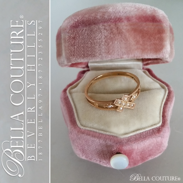 SOLD! - (ANTIQUE) Gorgeous Victorian Rare Natural Freshwater Cultured Pearl 18K Gold Dainty Cross Ring Band c.1838