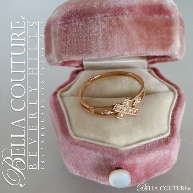SOLD! - (ANTIQUE) Gorgeous Victorian Rare Natural Freshwater Cultured Pearl 18K Gold Dainty Cross Ring Band c.1838