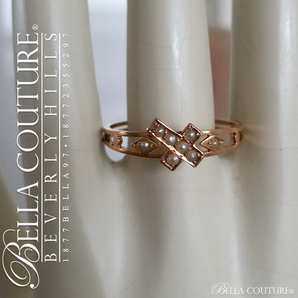 SOLD! - (ANTIQUE) Gorgeous Victorian Rare Natural Freshwater Cultured Pearl 18K Gold Dainty Cross Ring Band c.1838
