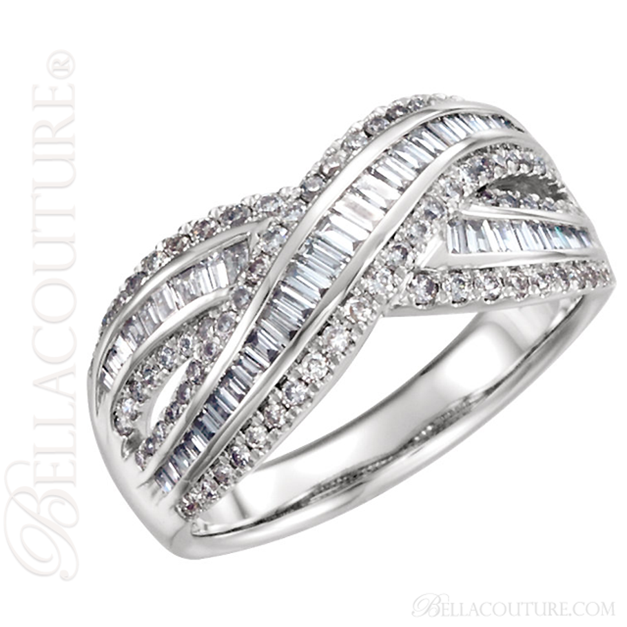 (NEW) BELLA COUTURE CALLA Exquisite Baguette 1CT Diamond 14K White Gold  Ring