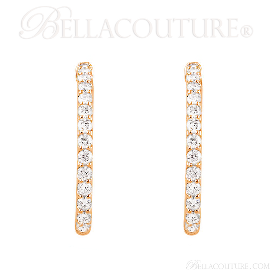 (NEW) BELLA COUTURE FLORA Collection Gorgeous Fine Brilliant 3/4CT Pave' Diamond Inside/Out 14K Rose Gold Hoop Lever Back  Earrings