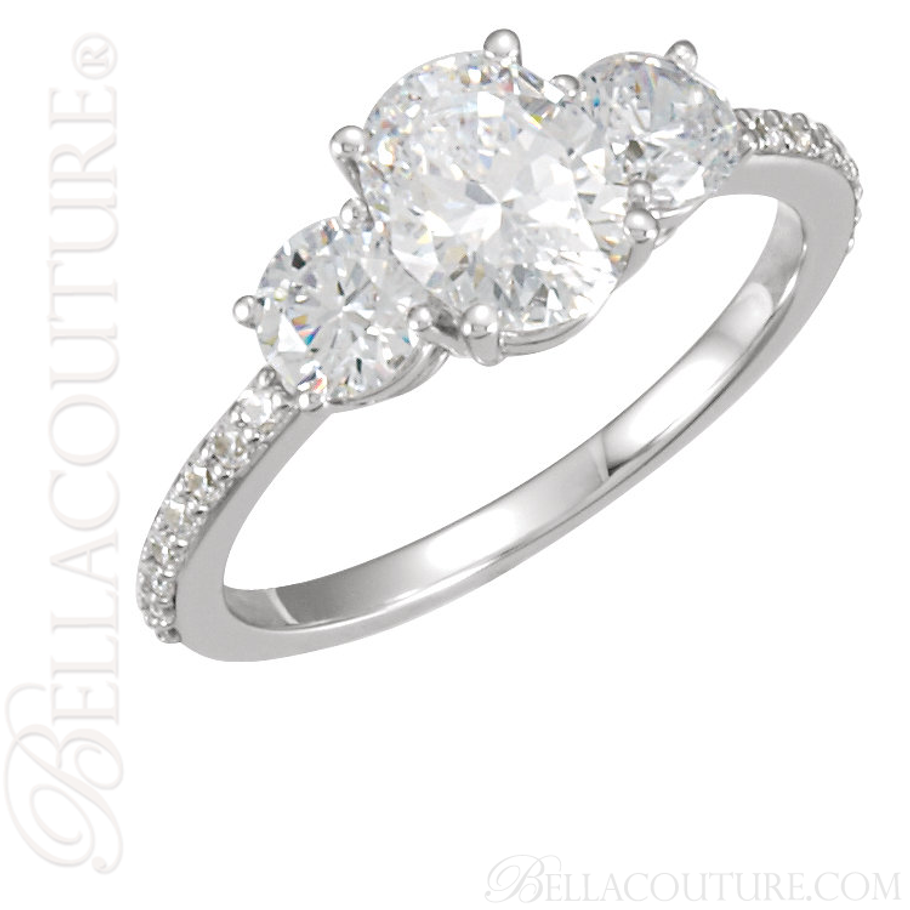 (NEW) BELLA COUTURE Prêt-à-Porter EXQUISITE 3 STONE DIAMOND 18KT WHITE GOLD ENGAGEMENT RING (Center Stone Included) (2 CT. TW.)