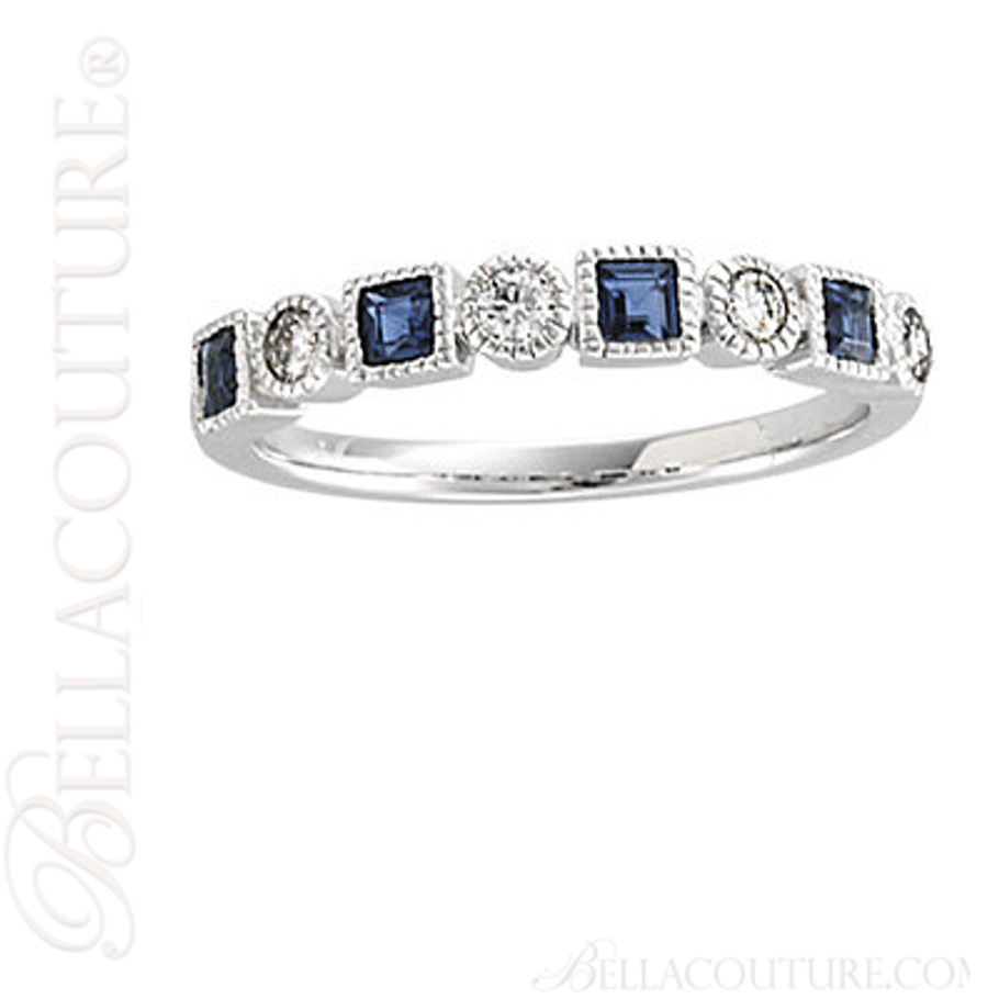 (NEW) BELLA COUTURE FINE GORGEOUS GENUINE BLUE SAPPHIRE GEMSTONE DIAMOND 14K ANNIVERSARY RING BAND (1/5 CT. TW.)