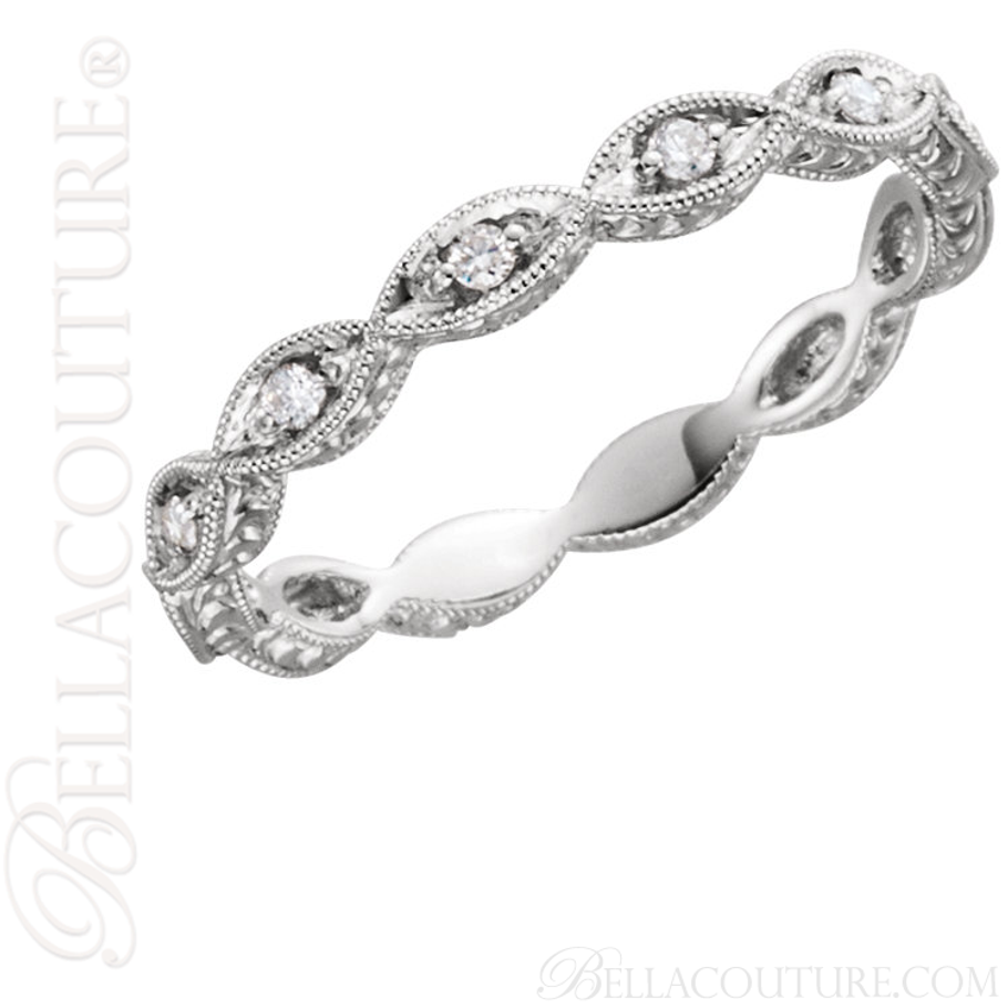 (NEW) BELLA COUTURE FINE GORGEOUS ANTIQUE STYLE DIAMOND PLATINUM STACKABLE ANNIVERSARY ETERNITY RING BAND (1/8 CT. TW.)